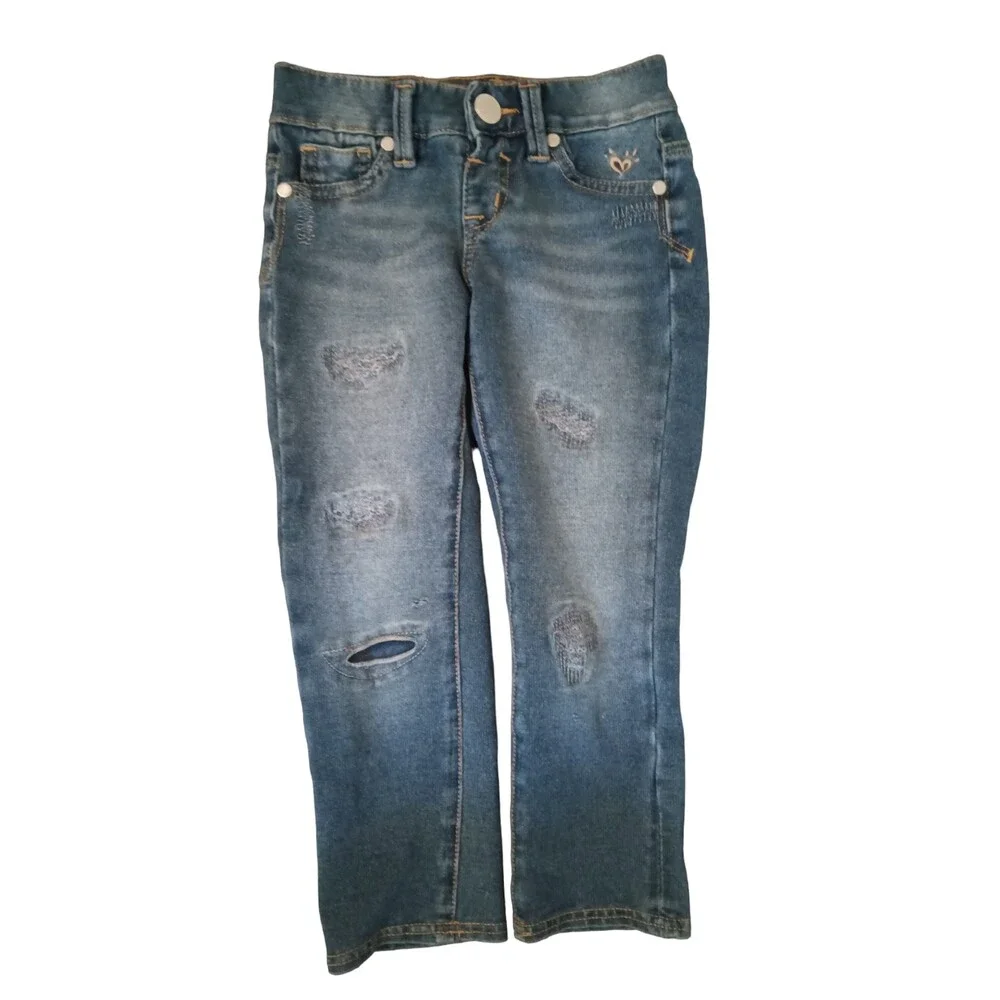 Justice Girls 7R Premium Jeans Blue Distressed Glitzy Sequins Behind Destruction